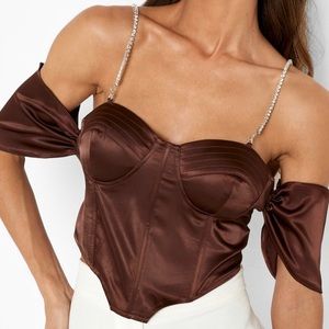 Boohoo Corset Top with Rinestone Straps